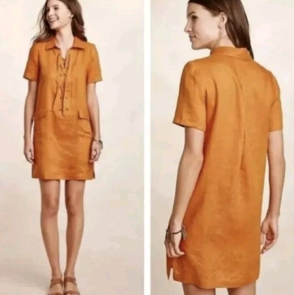 Anthropologie Maeve orange rust collared linen dress - Picture 2 of 7